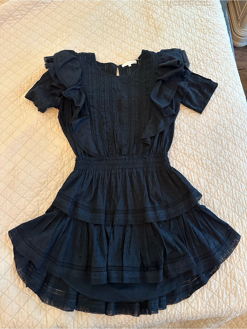 LoveShackFancy Black Natasha Ruffle Eyelet mini dress